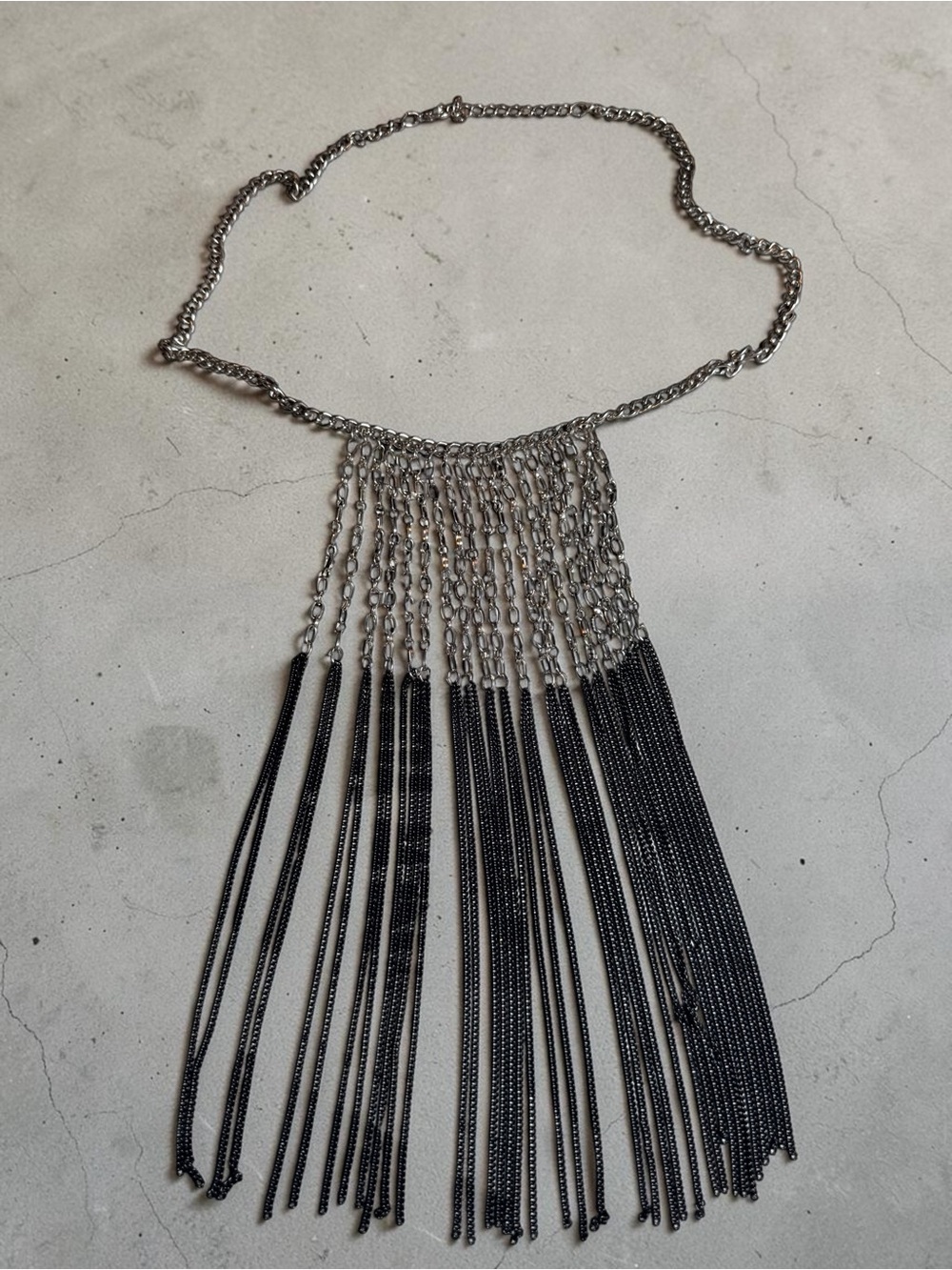 Fringe Statement Necklace - Black & Silver